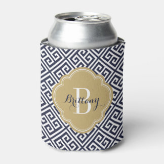Enfriador De Latas Monograma clave griega azul marino y oro