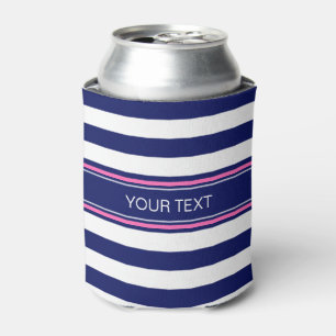 Enfriador De Latas Monograma con nombre rosado caliente de la franja