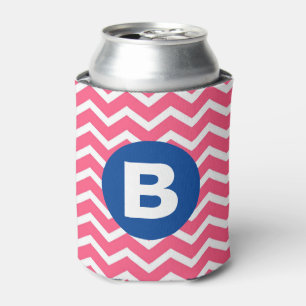Enfriador De Latas Monograma con Patrón de Chevron en Rosa Brillante