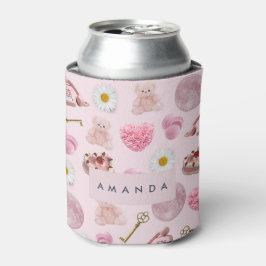 Enfriador De Latas Monograma Coquette Personalizada Luna Rosa Feminin