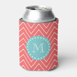Enfriador De Latas Monograma coralino de la verde menta del modelo el