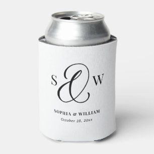 Enfriador De Latas Monograma de Ampersand en Blanco y Negro   Boda de