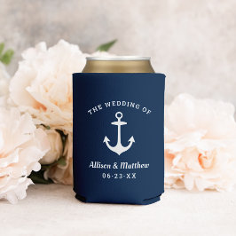 Enfriador De Latas Monograma de ancla de boda naval náutica