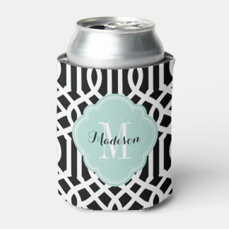 Enfriador De Latas Monograma de Black and Mint Trellis