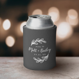 Enfriador De Latas Monograma de Boda de rama negrita Carbón