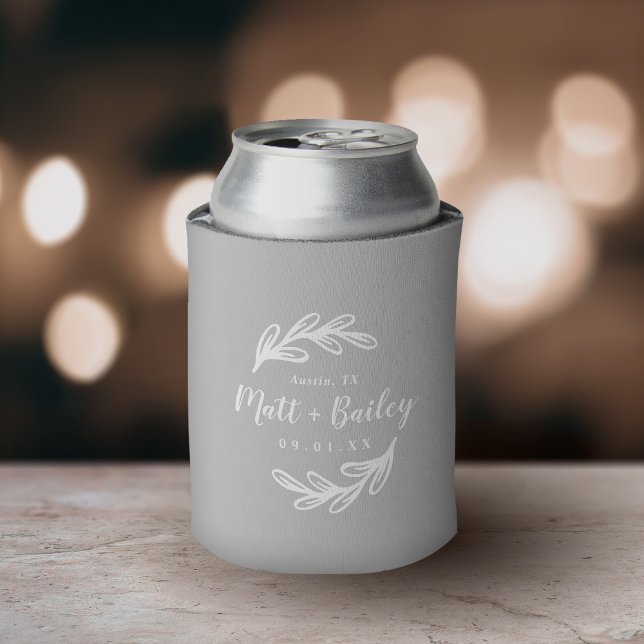 Enfriador De Latas Monograma de Boda de rama negrita | Gris (Subido por el creador)