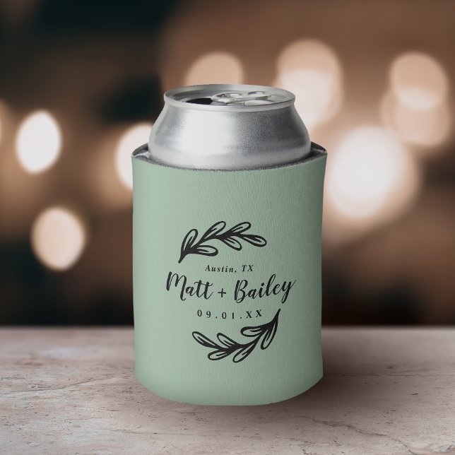 Enfriador De Latas Monograma de Boda de rama negrita | Sage (Subido por el creador)