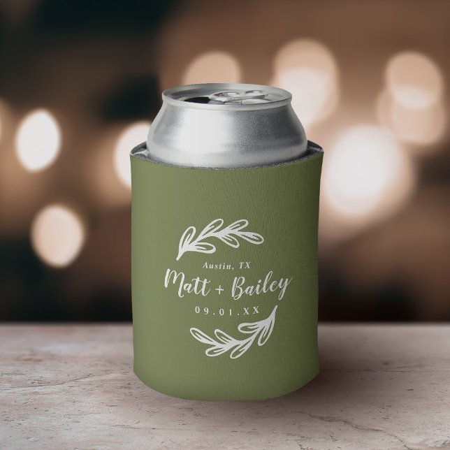 Enfriador De Latas Monograma de Boda de rama negrita | Verde oliva (Subido por el creador)