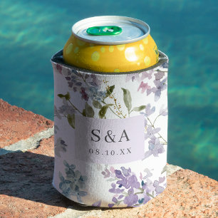 Enfriador De Latas Monograma de Boda Lila Elegante