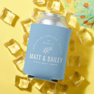 Enfriador De Latas Monograma de Boda Modern Bloom Azul Cielo