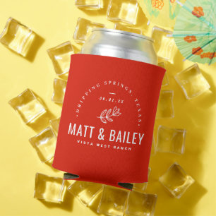 Enfriador De Latas Monograma de Boda Modern Bloom Rojo
