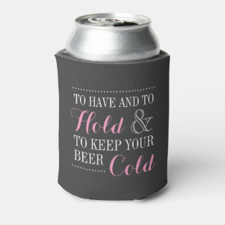 Enfriador De Latas Monograma de Boda moderno gris y rosa