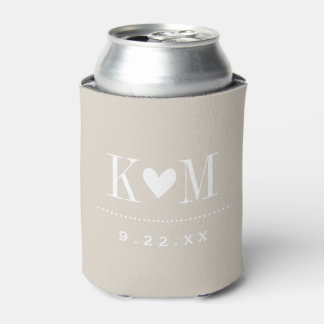 Enfriador De Latas Monograma de Boda moderno Linen Beige