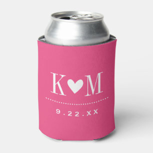 Enfriador De Latas Monograma de Boda moderno rosado caliente