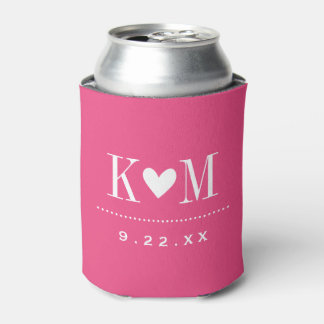 Enfriador De Latas Monograma de Boda moderno rosado caliente