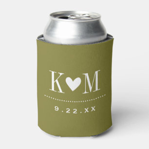 Enfriador De Latas Monograma de Boda moderno verde oliva