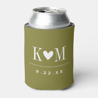 Enfriador De Latas Monograma de Boda moderno verde oliva