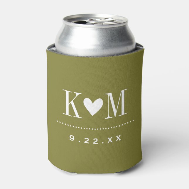 Enfriador De Latas Monograma de Boda moderno verde oliva (Lata Anverso)