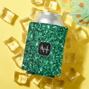 Enfriador De Latas Monograma de brillo falso verde esmeralda