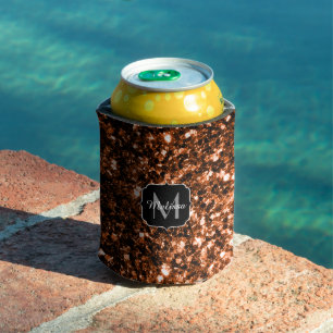 Enfriador De Latas Monograma de bronce marrón cobre falso brillos bri
