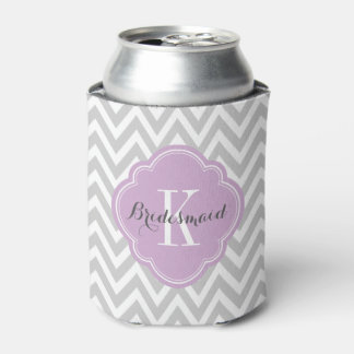 Enfriador De Latas Monograma de Chevron gris y púrpura