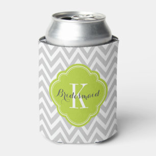 Enfriador De Latas Monograma de Chevron gris y verde