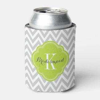Enfriador De Latas Monograma de Chevron gris y verde
