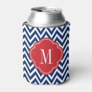 Enfriador De Latas Monograma de Chevron rojo blanco y azul