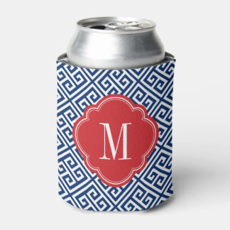 Enfriador De Latas Monograma de clave griega roja, blanca y azul