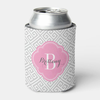 Enfriador De Latas Monograma de clave griega y rosa