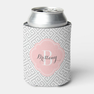 Enfriador De Latas Monograma de clave griega y rosa
