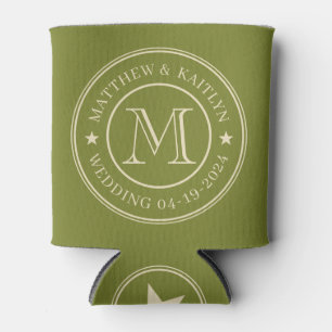 Enfriador De Latas Monograma de estrella de boda verde sauce de media