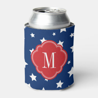 Enfriador De Latas Monograma de estrellas patrióticas rojas blancas y