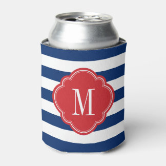 Enfriador De Latas Monograma de franjas patrióticas rojas blancas y a