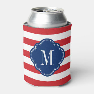 Enfriador De Latas Monograma de franjas patrióticas rojas blancas y a