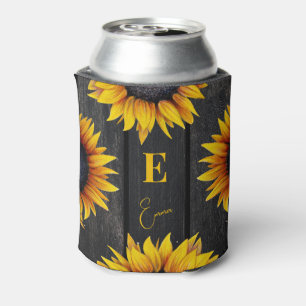 Enfriador De Latas Monograma de girasol y nombre personalizado