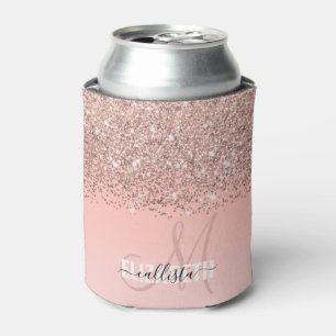 Enfriador De Latas Monograma de gradiente rosado de confetti dorado d