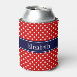 Enfriador De Latas Monograma de la cinta azul de la marina con puntos
