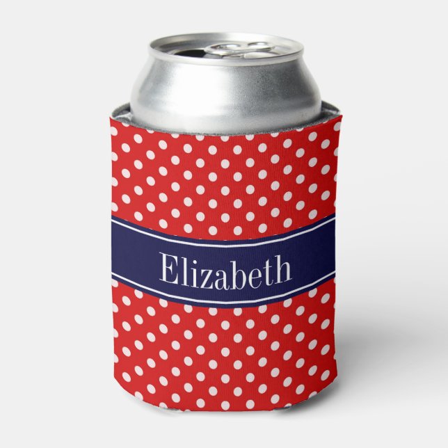 Enfriador De Latas Monograma de la cinta azul de la marina con puntos (Lata Anverso)