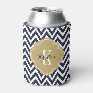Enfriador De Latas Monograma de la corona azul y oro de la marina