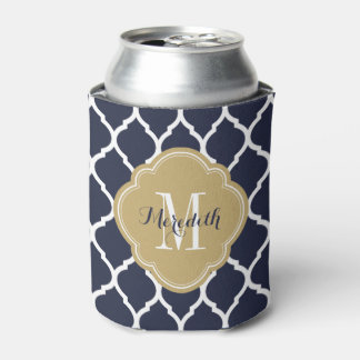 Enfriador De Latas Monograma de la Marina Azul y Oro del Cuarteto Mar
