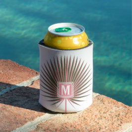 Enfriador De Latas Monograma de la palma acuarela tropical