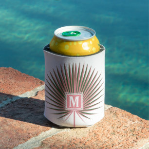 Enfriador De Latas Monograma de la palma acuarela tropical