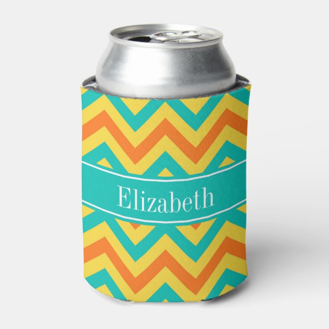 Enfriador De Latas Monograma de la piña de calabaza Verde azulada LG  (Lata Anverso)