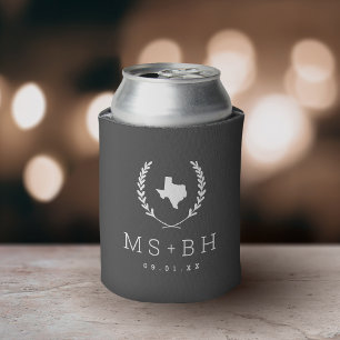Enfriador De Latas Monograma de Laurel Escudo Texas Boda Carbón