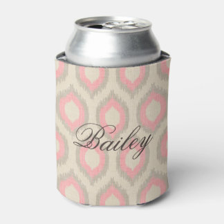 Enfriador De Latas Monograma de línea rústica beige e ikat rosado