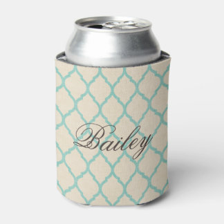Enfriador De Latas Monograma de línea rústica beige y quatrefoil acuá