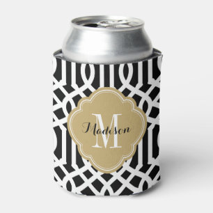 Enfriador De Latas Monograma de los enredos negros y dorados