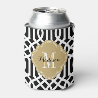Enfriador De Latas Monograma de los enredos negros y dorados