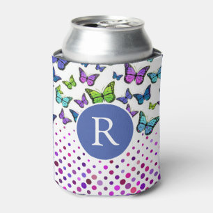 Enfriador De Latas Monograma de mariposas y puntos de bonito